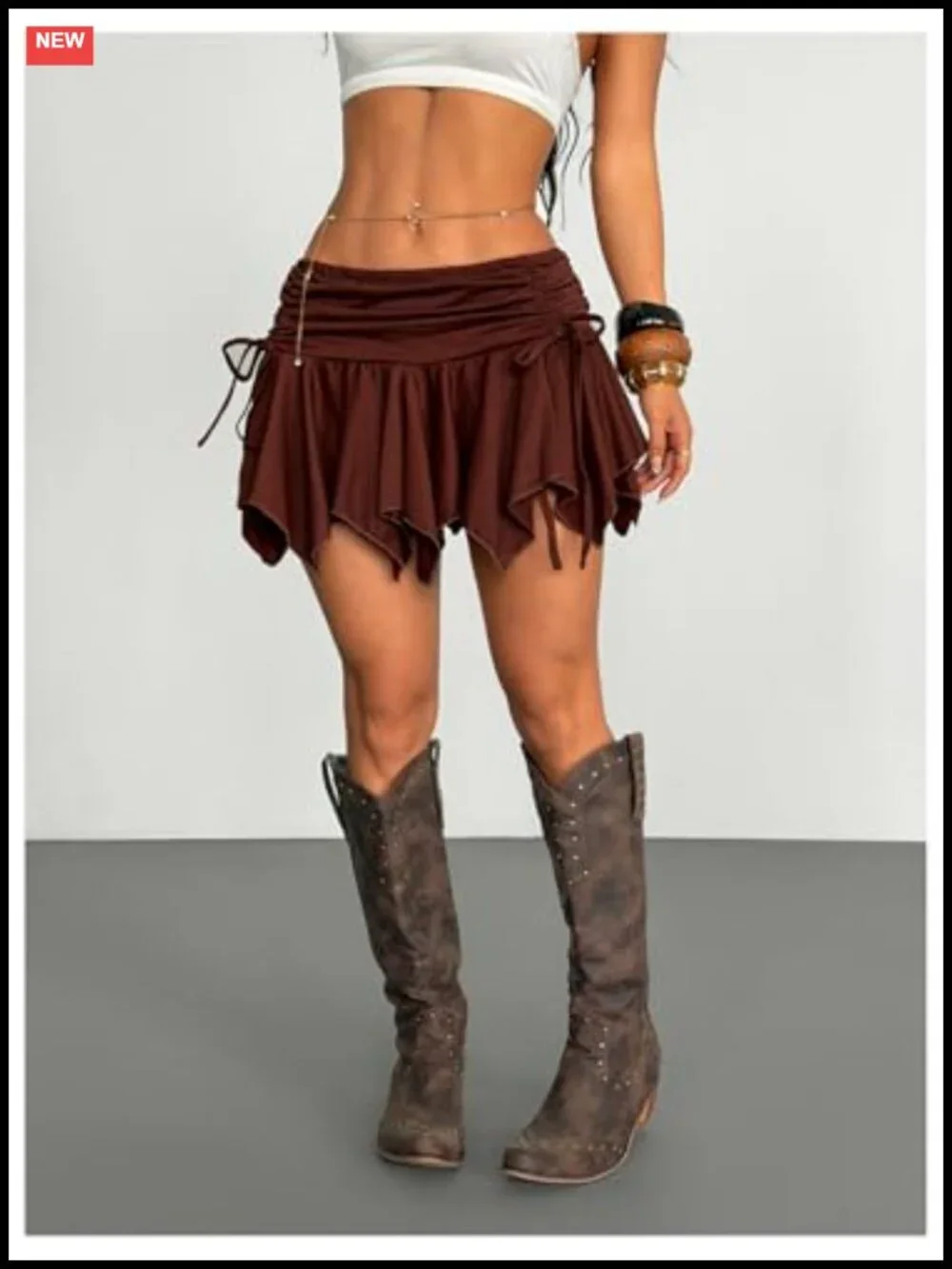 Verdusa Y2K Mini Ruffle Lace Asymmetrical Boho Skirt Ruched A Line